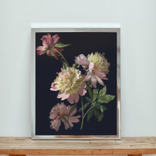 Impression Photo Grattez les pivoines roses et jaunes sur le noir