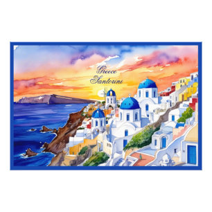 Impression Photo Grèce Santorini Aquarelle Croquis mer Egée