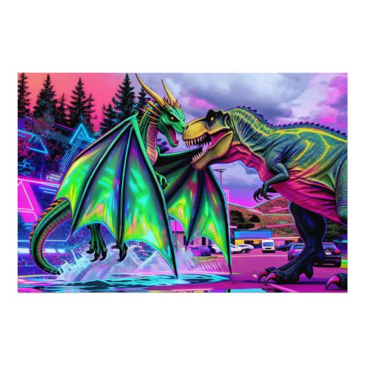 Impression Photo Green Dragon vs Dinosaur (Devant)