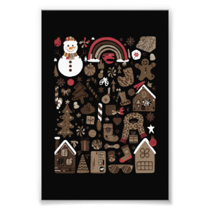 Impression Photo Gribouillis de Noël Fêtes Rétro Arbres Vintage