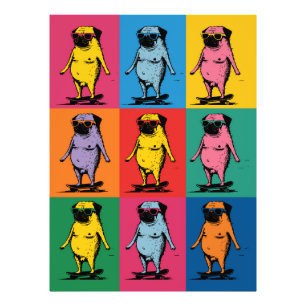 Impression Photo Gris Pop Art de Pug drôles sur des skateboards