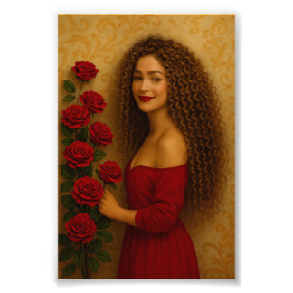 Impression Photo "Grua elegante me fustan të kuq me trëndafila - Po