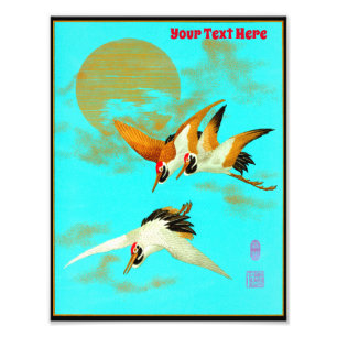 Impression Photo Grue de trois sarus devant la lune