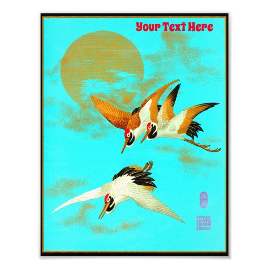 Impression Photo Grue de trois sarus devant la lune (Devant)