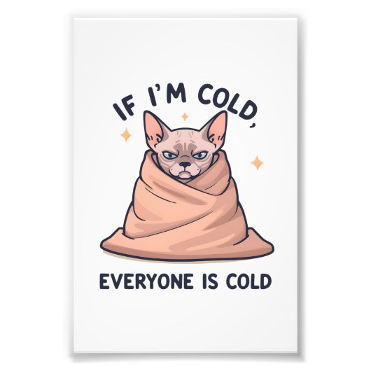 Impression Photo Grumpy Sphynx Cat Cold Humor Cartoon Art (Devant)