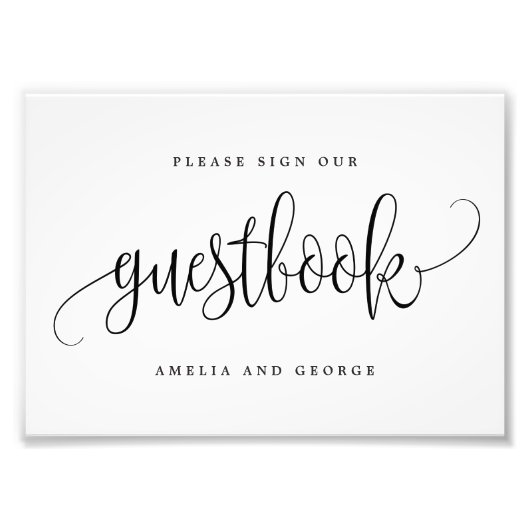 Impression Photo Guestbook Sign Choose Your Size Lovely Calligraphy (Devant)