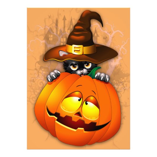 Impression Photo Halloween Cute Kitty Witch et ami Citrouille (Devant)