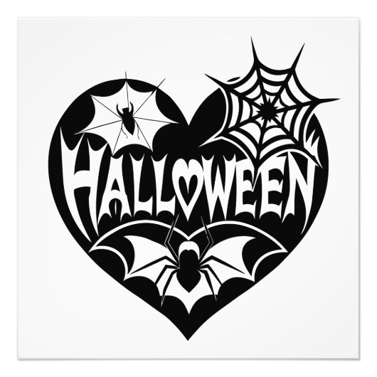 Impression Photo Halloween Heart, Black Heart Shape, Spider Web (Devant)