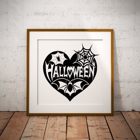 Impression Photo Halloween Heart, Black Heart Shape, Spider Web