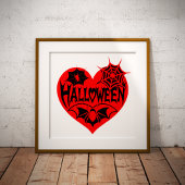 Impression Photo Halloween Heart, Red Heart Shape, Spider Web