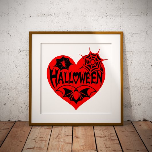 Impression Photo Halloween Heart, Red Heart Shape, Spider Web