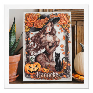 Impression Photo Halloween Wall Art : Femme avec Casquette noir et
