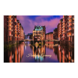 Impression Photo Hambourg, Allemagne à la nuit