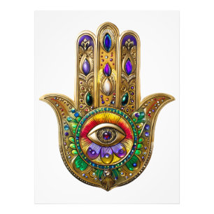 Impression Photo Hamsa or en Peinture Améthyste Rubis Troisième Œil