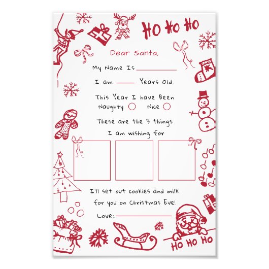 Impression Photo Hand Draw Doodle letter for Santa (Devant)