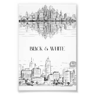 Impression Photo Hand Drawn City Skyline | Black and White Urban