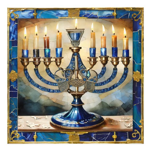 Impression Photo Hanoukka bleue Menorah (Devant)
