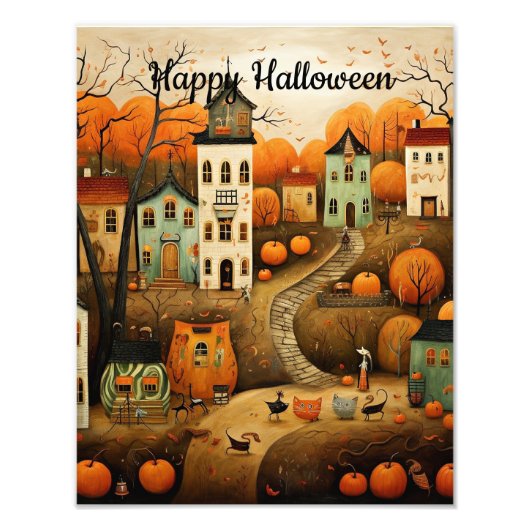 Impression Photo Happy Halloween illustration colorée (Devant)