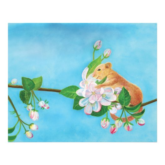 Impression Photo Hazel Dormouse sur une branche fleurie (Devant)