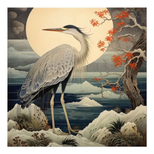 Impression Photo Héron de nuit Ukiyo-e Art japonais (Devant)