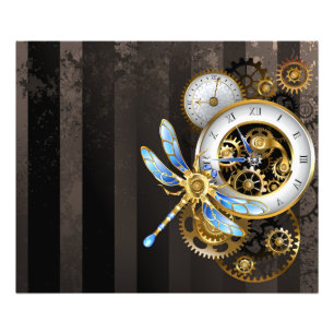 Impression Photo Horloge à vapeur avec libellule mécanique