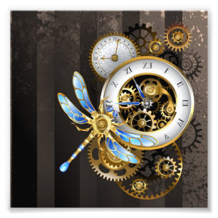 Impression Photo Horloge à vapeur avec libellule mécanique
