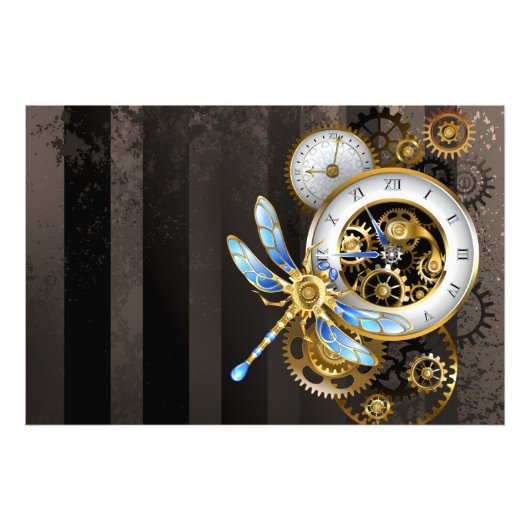 Impression Photo Horloge à vapeur avec libellule mécanique (Devant)
