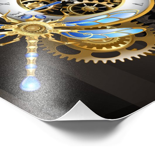 Impression Photo Horloge à vapeur avec libellule mécanique (Coin)