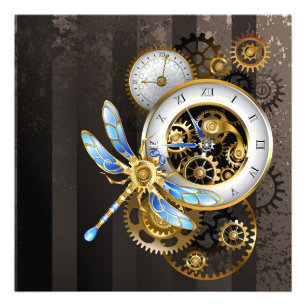Impression Photo Horloge à vapeur avec libellule mécanique