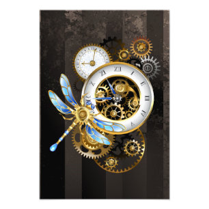 Impression Photo Horloge à vapeur avec libellule mécanique