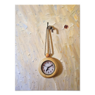 Impression Photo Horloge en bois rustique accrochée à la texture ru