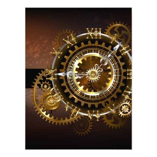 Impression Photo Horloge Steampunk avec des engrenages anciens (Devant)