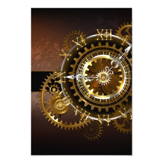 Impression Photo Horloge Steampunk avec des engrenages anciens (Devant)