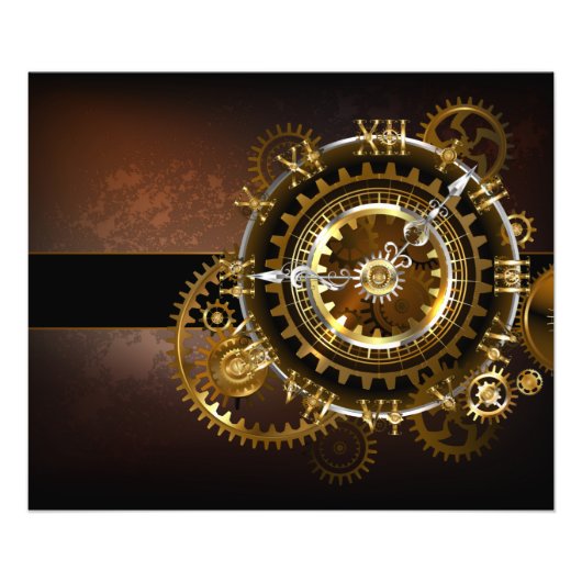 Impression Photo Horloge Steampunk avec des engrenages anciens (Devant)