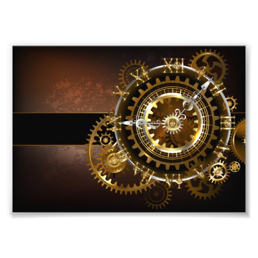 Impression Photo Horloge Steampunk avec des engrenages anciens (Devant)