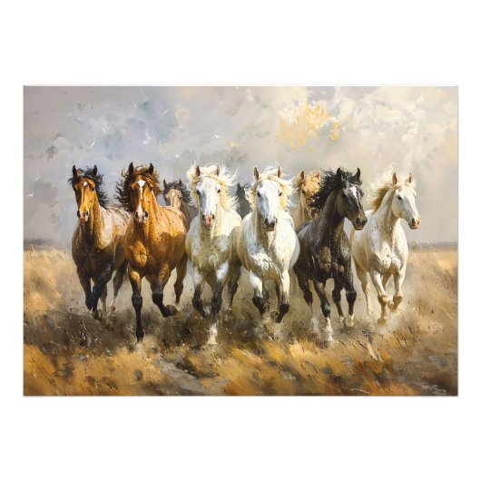 Impression Photo Horse Herd Galloping Mustang Peinture Découpage (Devant)