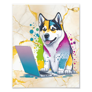 Impression Photo Husky Chig Computer Rainbow Watercolor Tech Savvy