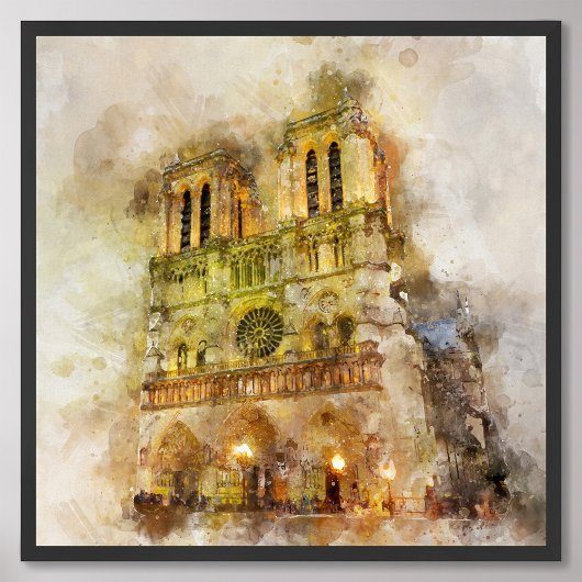 Impression Photo Illustration aquarelle Notre-Dame Cathédrale Paris