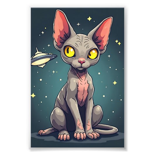 Impression Photo Illustration de chat Sphynx UFO dans l'espace de s (Devant)