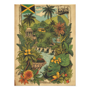 Impression Photo Illustration de voyage à la Jamaïque de style vint