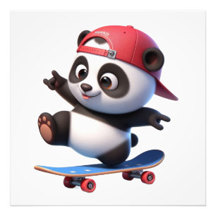Impression Photo Illustration d'un panda faisant du skateboard mign