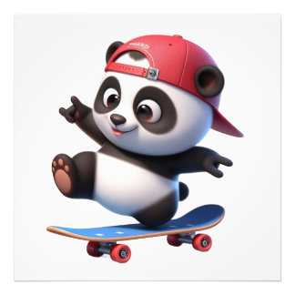 Impression Photo Illustration d'un panda faisant du skateboard mign