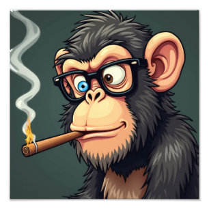 Impression Photo Illustration d'un singe amusant fumant