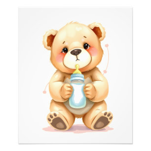 Impression Photo Illustration mignonne d'un ourson en aquarelle