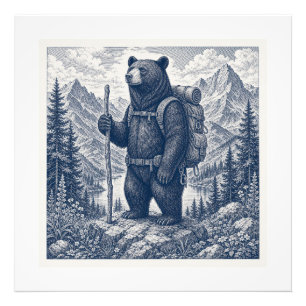 Impression Photo Illustration vintage de l'ours de randonnée