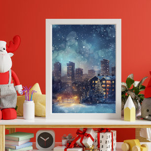 Impression Photo Illustrative New York ville dans la nuit de neige