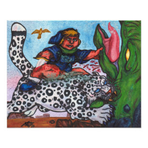 Impression Photo imaginaire garçon à cheval chat combattant dragon 