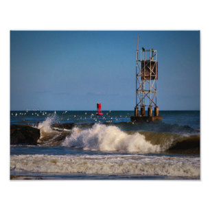 Impression Photo Indian River Inlet Waves Gulls a Beacon and a Buoy