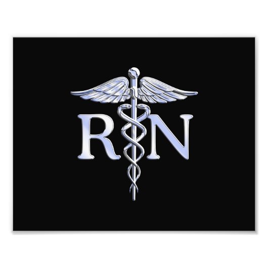 Impression Photo Infirmière inscrite RN Silver Caduceus en noir (Devant)