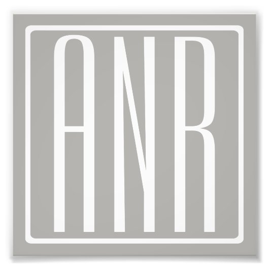 Impression Photo Initiales Monogramme | Blanc Sur Gris Clair (Devant)